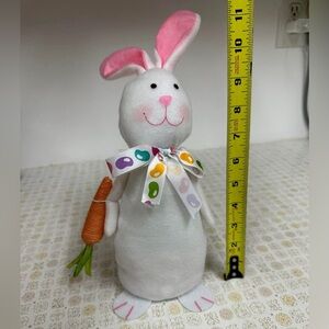 White Plush Bunny with Pink Ears and Carrot